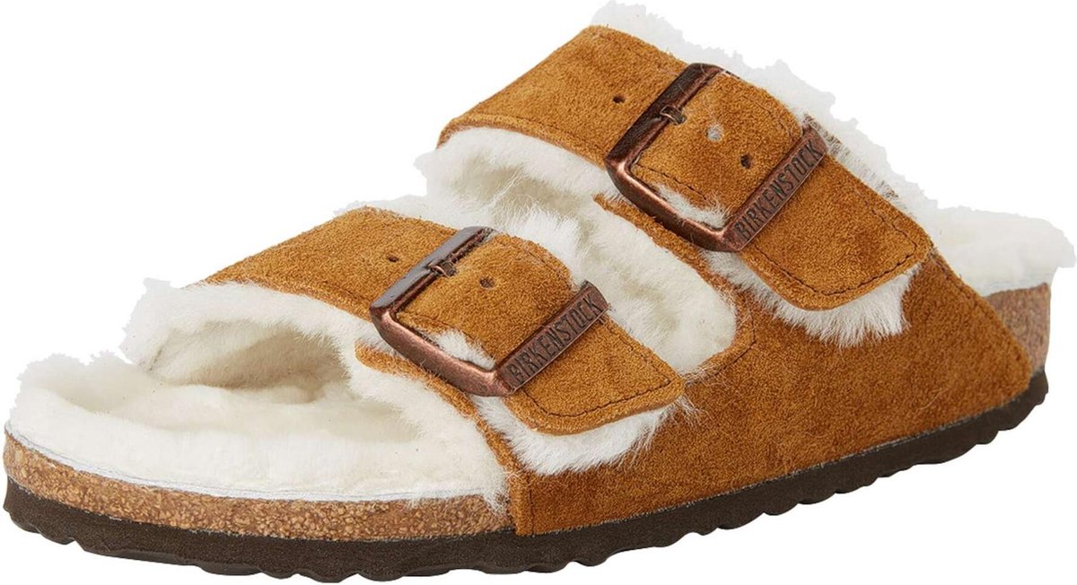Birkenstock Arizona Fell Pantoffels Sloffen Dames Cognac Bruin