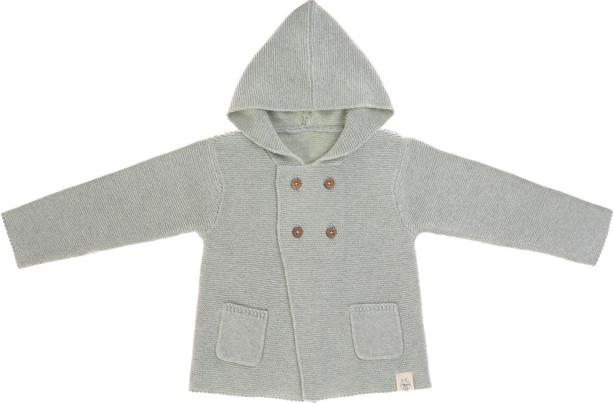 Lässig Baby gebreide hoodie GOTS - Garden Explorer aqua grijs maat 62-68 2-6mnd