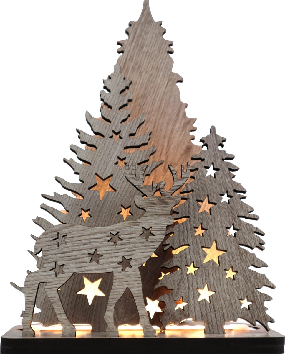 Kerst decoratie gemaakt van hout inclusief LED verlichting -  kerstversiering -... | bol.com
