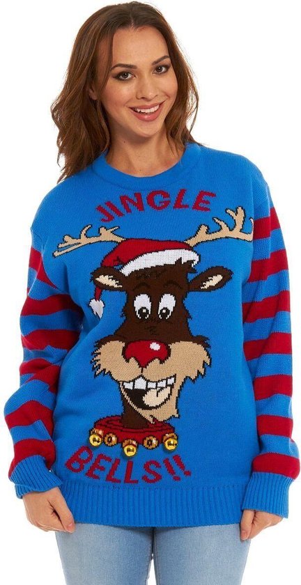 Foute Kersttrui Dames & Heren - Christmas Sweater "Het Jingelende Rendier (met echte bellen!)" - Kerst trui Mannen & Vrouwen Maat S