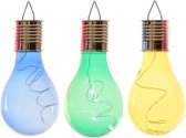 3x Buiten LED blauw/groen/geel peertjes solar verlichting 14 cm - Tuinverlichting - Tuinlampen - Solarlampen op zonne-energie
