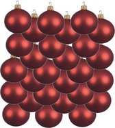 24x Kerst rode glazen kerstballen 8 cm - Mat/matte - Kerstboomversiering kerst rood