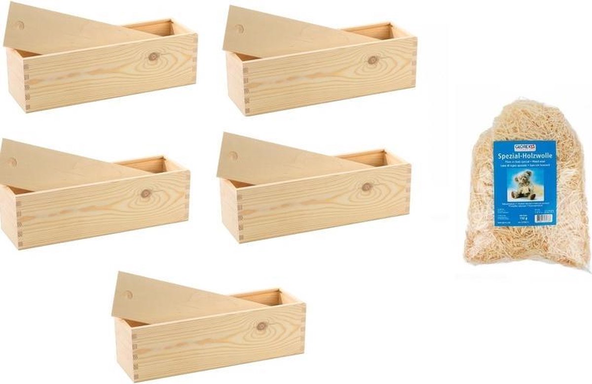 5x houten wijnkist verpakking met schuifdeksel 33 5 x 9 x 9 5 cm en 150