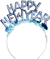 Haarband Happy New Year blauw voor volwassenen - Diadeem hoofdband happy newyear