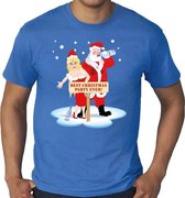 Grote maten fout Kerst t-shirt - Best Christmas party ever - blauw voor heren -  plus size kerstkleding / kerst outfit 4XL