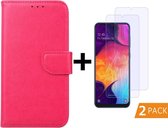 Samsung Galaxy A50s/A30s Portemonnee hoesje - Pink + 2xTempered Glas