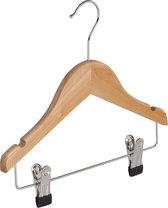 De Kledinghanger Gigant - 10 x Kinderhanger lotushout naturel gelakt met rokinkepingen en anti-slip knijpers, 28 cm