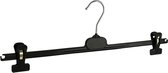 De Kledinghanger Gigant - 10 x Rokhanger / broekhanger / pantalonhanger / knijperhanger kunststof zwart met anti-slip knijpers, 48 cm