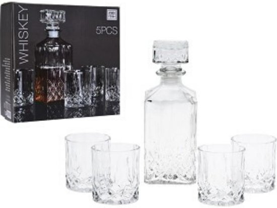 Whisky Karaf set - 0.9 L - Incl. 4 Glazen cadeau geven