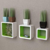 Zwevende Wandplanken 3 stuks Wit Groen (Incl fotolijst) - Boekenplank - Muurplank - Wandrek - Boeken plank