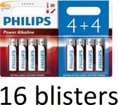 128 Stuks (16 Blisters a 8 st) Philips Power Alkaline Batterij LR6P8BP/10
