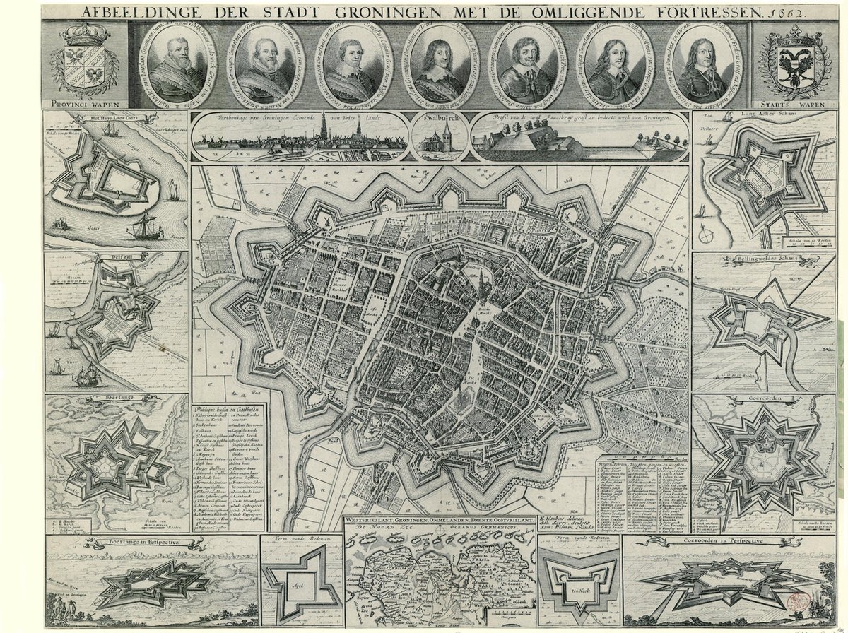 Esque Poster Historische Kaart Groningen - Plattegrond - 1652 - 50x70 cm - Oude Kaart Losse Poster