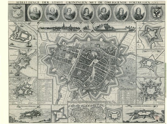 Poster In - Historische Oude Kaart Groningen - 1652 - 50x70