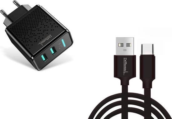 DrPhone Kevlar Pro® - 1 Meter TPE USB-C Kabel + 2 Poorten Thuislader - Voor  Type-C... | bol.com