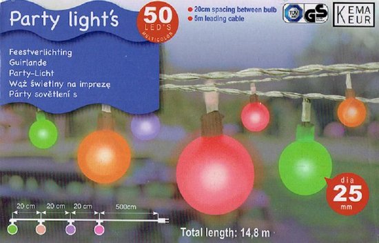 50 Gekleurde LED voor feest- 9.8 mtr. + 5 mtr. toevoerlijn... bol.com