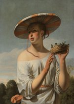 Poster Meisje Met De Brede Hoed - 70x50 cm - Gouden Eeuw - van Everdingen