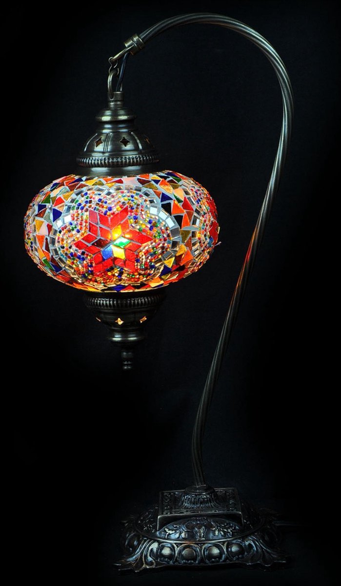 Sfeerverlichting Online tafellamp multicolour glas mozaïek Ø 13 cm en hoogte 39 cm - Turkse tafellamp - Oosterse tafellamp