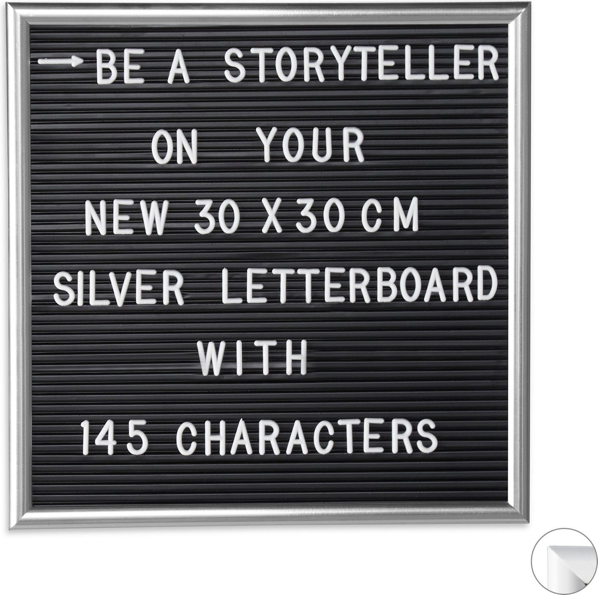 Relaxdays letterbord 30x30 decoratie memoboard letter board vierkant zilver