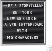 Relaxdays letterbord 30x30 - decoratie - memoboard - letter board - vierkant - zilver