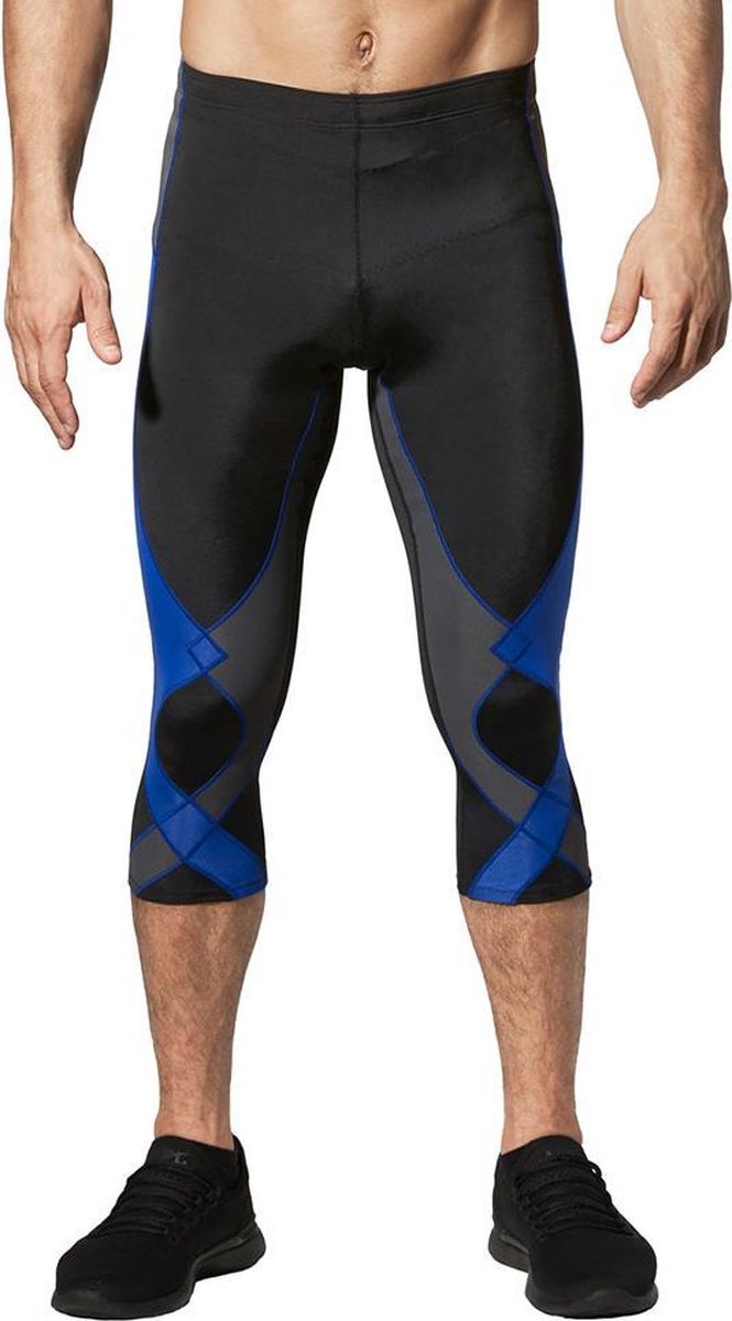 CW-X - Stabilyx 3/4 Compressiebroek - hardloopbroek - heup, rug en knie ondersteuning - heren -Zwart/Blauw/Grijs - maat M