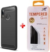 Silicone gel zwart hoesje Motorola Moto E6s / E6 Plus met glas screenprotector