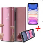 Hoesje geschikt voor iPhone 11 - Screen Protector GlassGuard - Book Case Spiegel Roségoud & Screenprotector