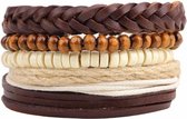 Fako Bijoux® - Leren Armband - Leder - Set Vintage - Vlecht