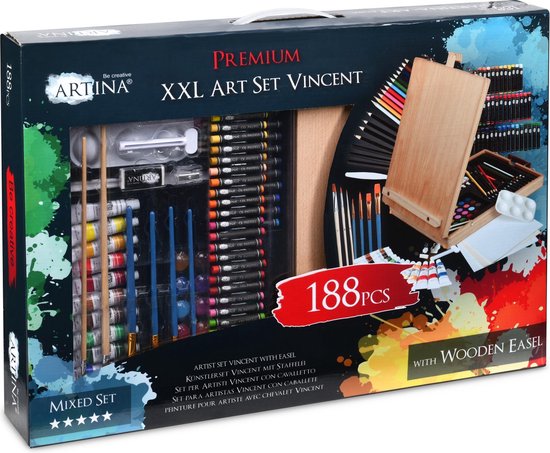 Artina Schilderset 188-delig XXL - Tafelezel en Tekendoos incl.  Aquarelverf, | bol.com