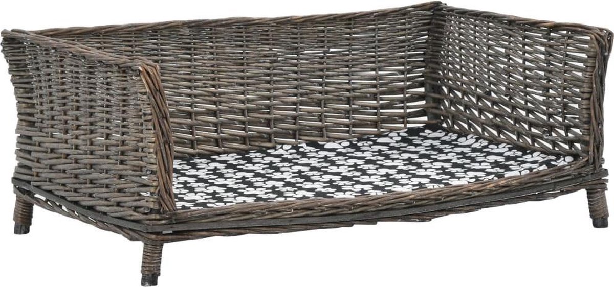 vidaXL Hondenmand met kussen 90x54x35 cm natuurlijk wilgen grijs