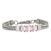 My Bendel stoere zilveren schakelarmband met roze keramiek - Zilveren schakelarmband met drie roze keramieken bedels - Met luxe cadeauverpakking