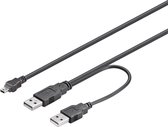 USB Mini B naar 2x USB-A Y-kabel - USB2.0 - tot 1A / zwart - 1,8 meter