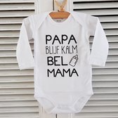 Baby romper met tekst zwangerschap aankondiging  2023 opdruk papa blijf kalm bel mama | Lange mouw | wit| maat 50/56 | liefste pap pappie je kan het / cadeautje geboorte  bekendmak