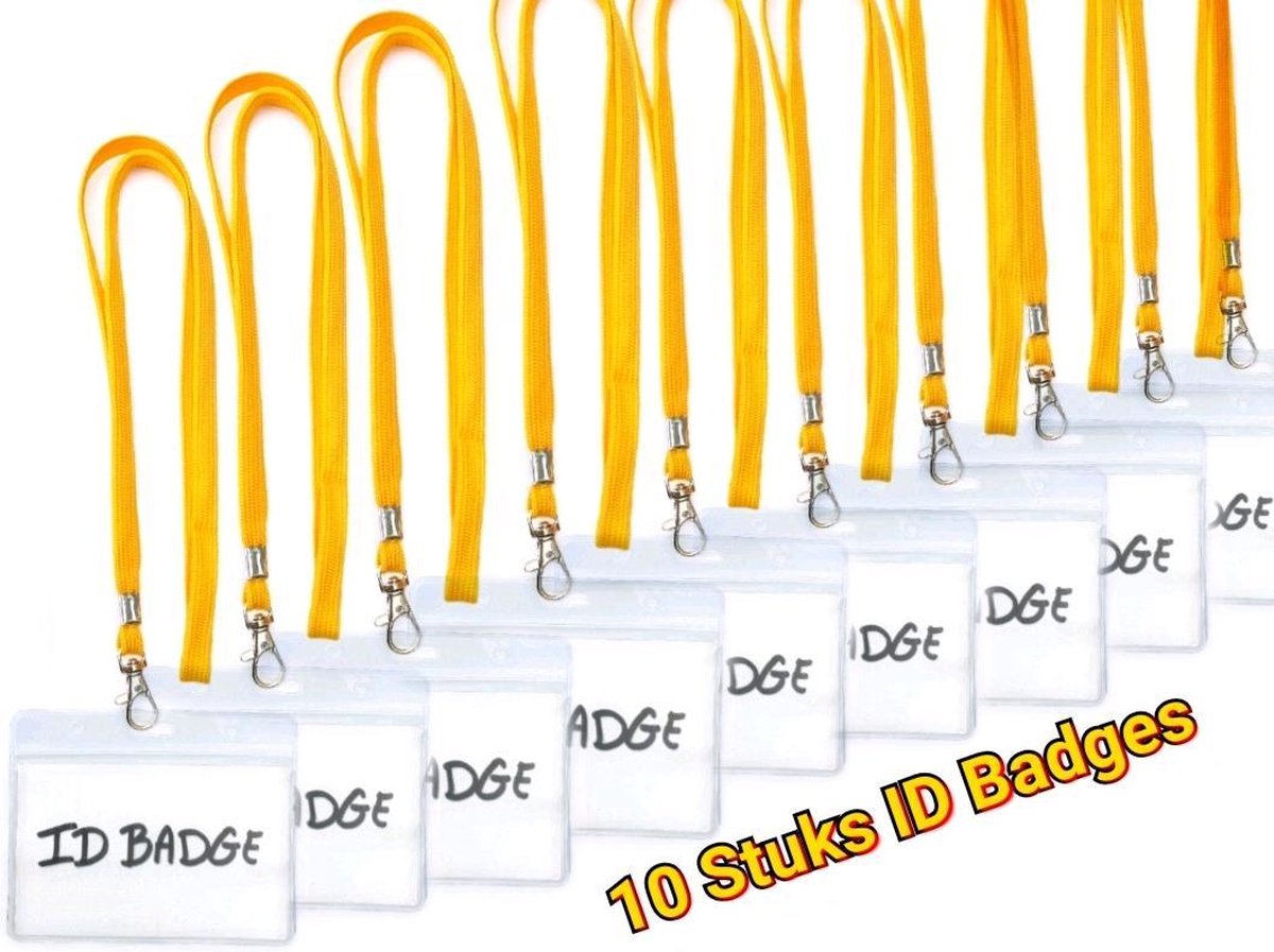 10 x badgehouder met Geel keycord - lanyard en naamkaarthouders