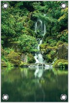 Tuinposter – Waterval in de Jungle – 60x90cm Foto op Tuinposter (wanddecoratie voor buiten en binnen)