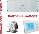 2X RF THERMOSTAAT, 3X THERMISCHE KLEP, KANT-EN-KLAAR (geen wifi), GESCHIKT VOOR 2 RUIMTES EN 3 GROEPS VERDELER, ZONEREGELING