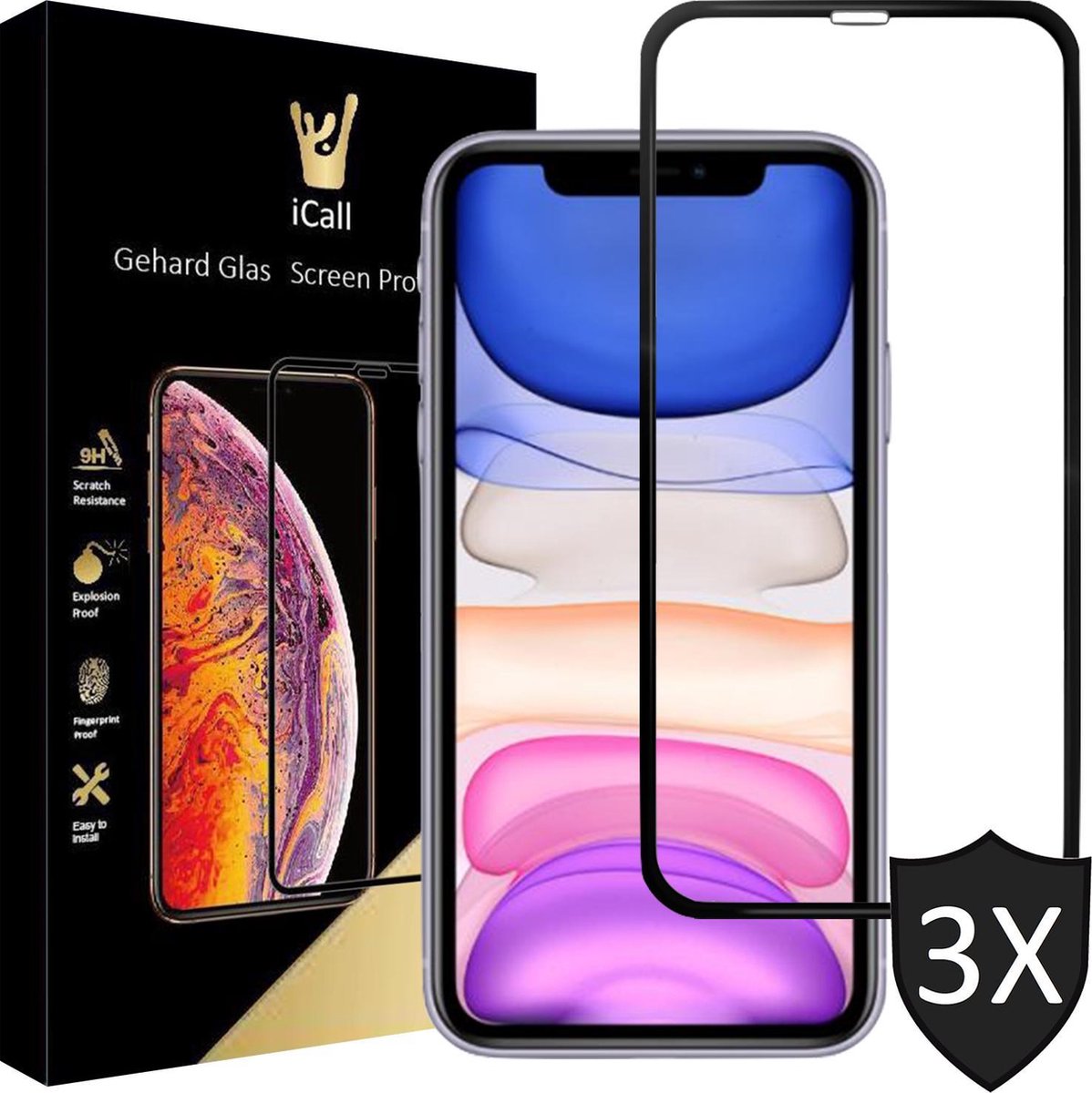 Screenprotector geschikt voor iPhone 11 / XR - 3x FullGuard Screen Protector