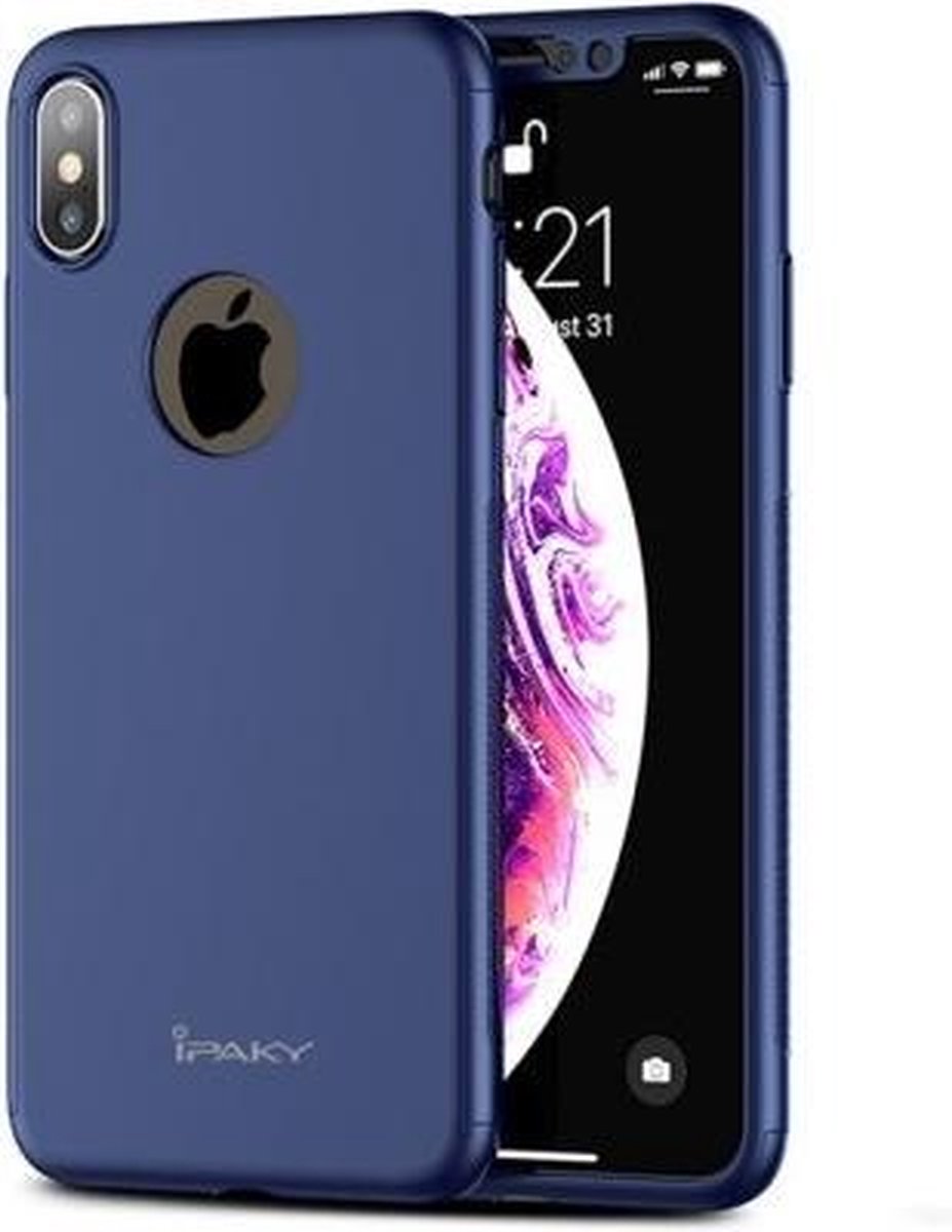 iPhone XS Max Hoesje Blauw · Full Body Cover · 360º Cover incl. Screen Protector by iPaky
