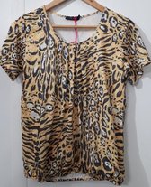 Pink Lady dames blouse KM geel tijgerprint - maat 50