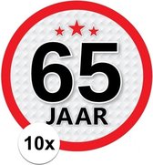 10x 65 Jaar leeftijd stickers rond 15 cm - 65 jaar verjaardag/jubileum versiering 10 stuks