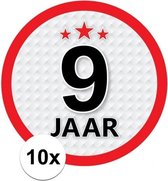 10x 9 Jaar leeftijd stickers rond 15 cm - 9 jaar verjaardag/jubileum versiering 10 stuks