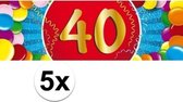5x 40 Jaar leeftijd stickers 19 x 6 cm - 40 jaar verjaardag/jubileum versiering 5 stuks