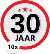 10x 30 Jaar leeftijd stickers rond 15 cm - 30 jaar verjaardag/jubileum versiering 10 stuks