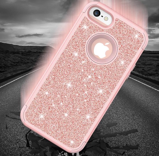 Luxe Glitter Case voor Apple iPhone 5(s) - iPhone 5 SE - Roze - Glitters -  360º Armor... | bol.com