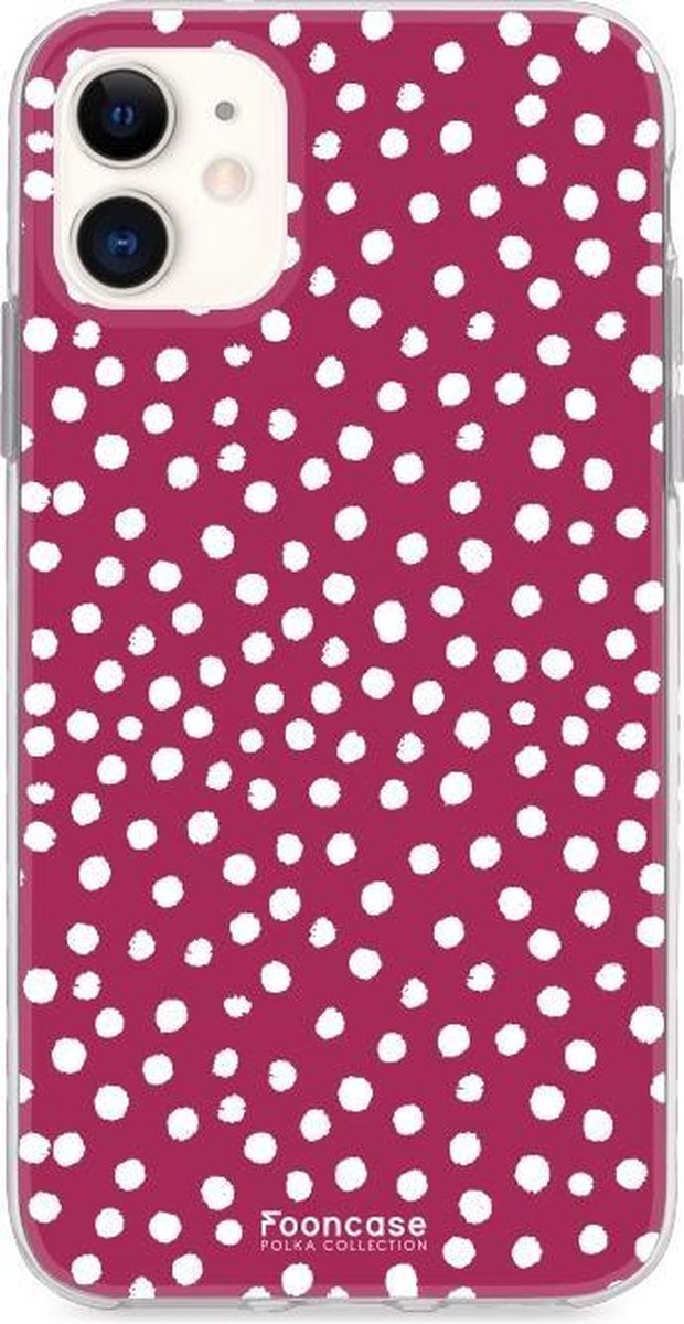 iPhone 11 hoesje TPU Soft Case - Back Cover - POLKA / Stipjes / Stippen / Bordeaux Rood