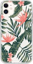 iPhone 11 hoesje TPU Soft Case - Back Cover - Tropical Desire / Bladeren / Roze