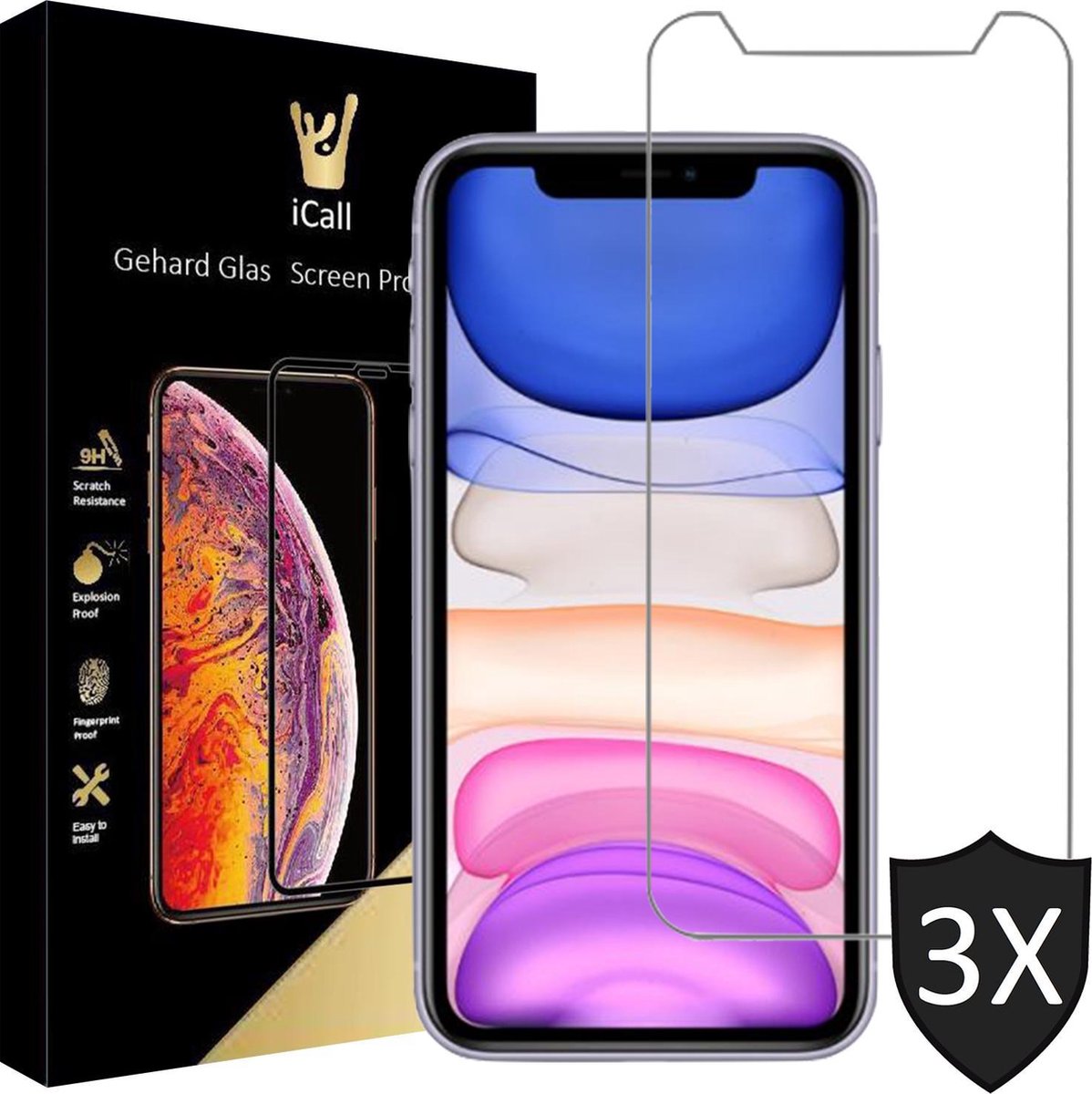 Screenprotector geschikt voor iPhone 11 / XR - 3x GlassGuard Screen Protector