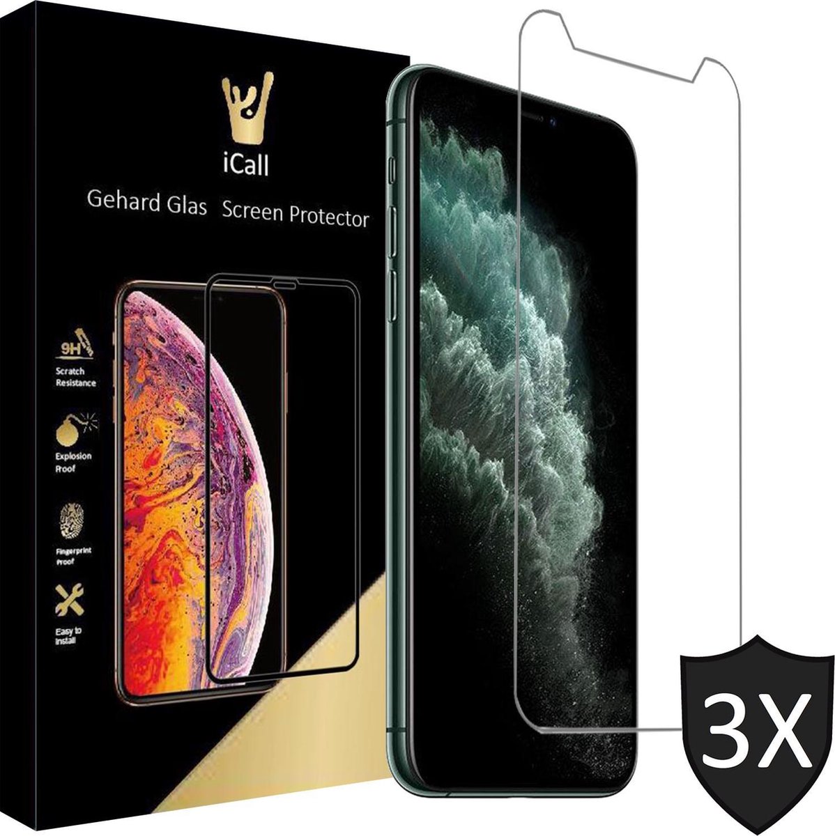Screenprotector geschikt voor iPhone 11 Pro / XS / X - 3x GlassGuard Screen Protector