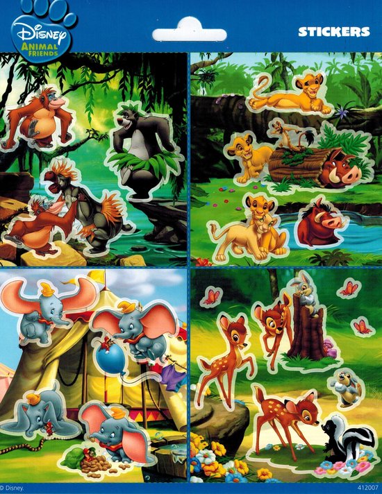 Disney Animals stickervel, Jungle Book, Lion King, Dombo en Bambi