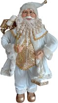 Grote kerstman in witte kleding en cadeaus - 90cm