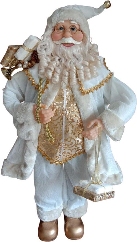 bol.com | Grote kerstman in witte kleding en cadeaus - 90cm